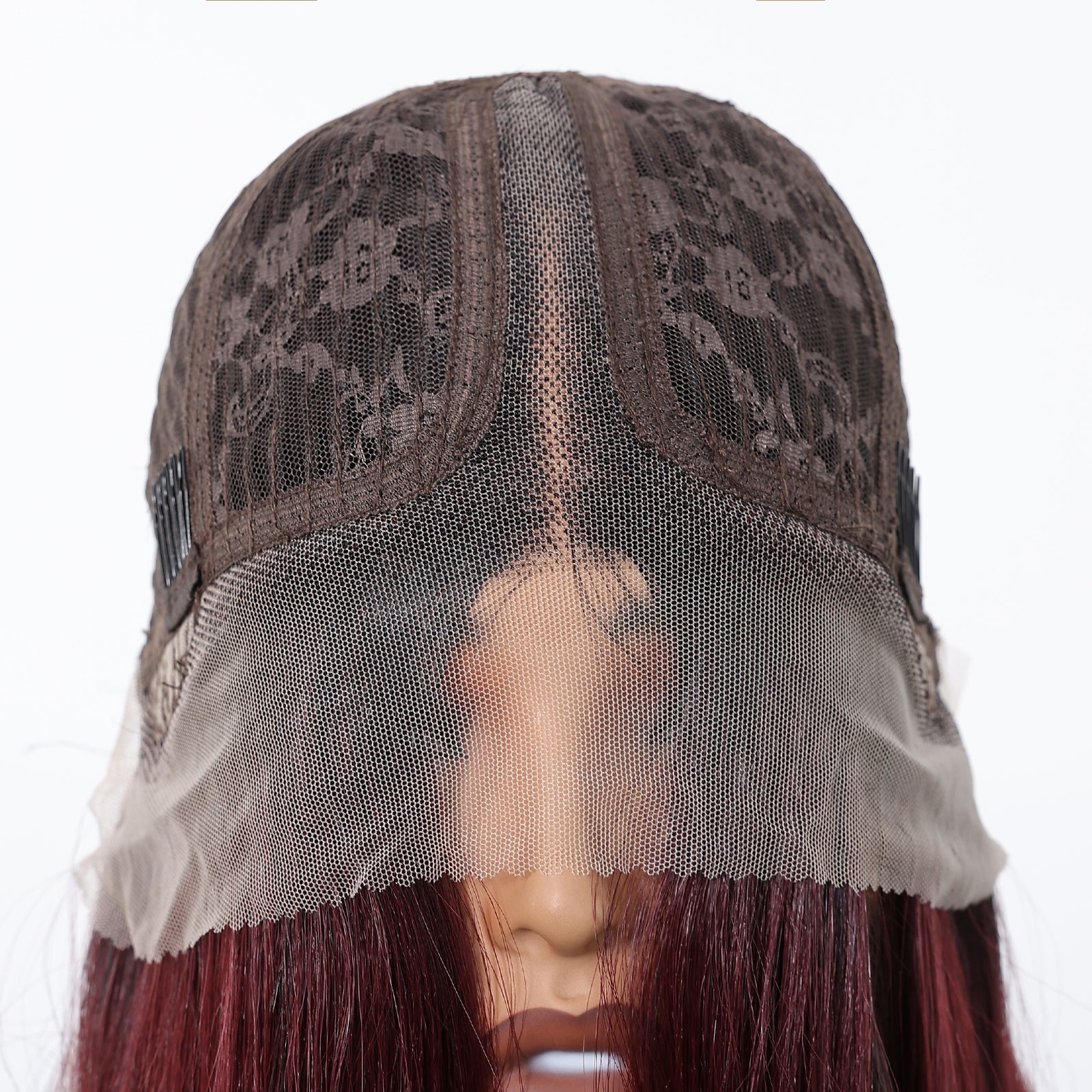 DWY Long Dark Red Lace Front Mixed Burgundy Natural Black Wave Hand Tied Middle Part Natural Synthetic Wig