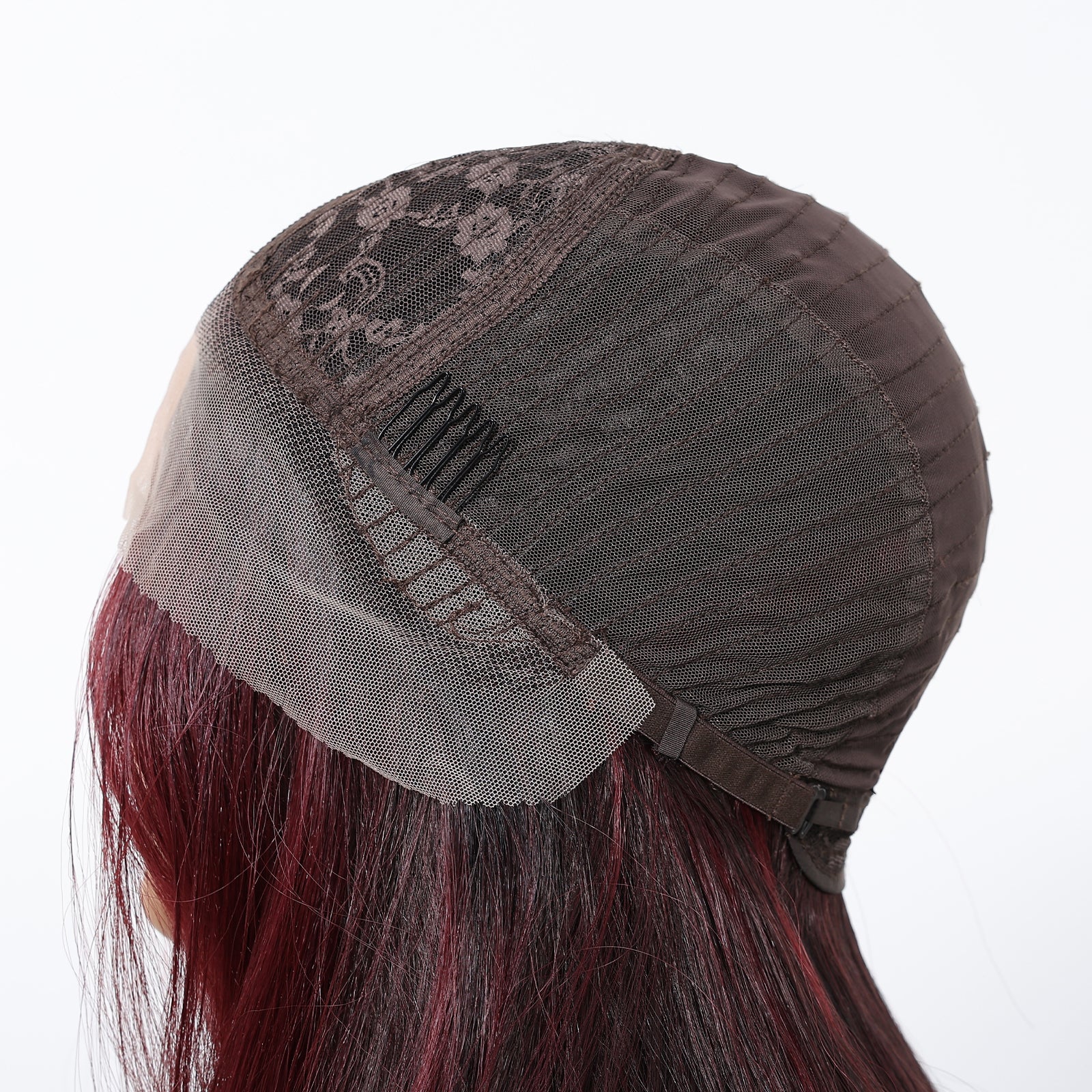 DWY Long Dark Red Lace Front Mixed Burgundy Natural Black Wave Hand Tied Middle Part Natural Synthetic Wig