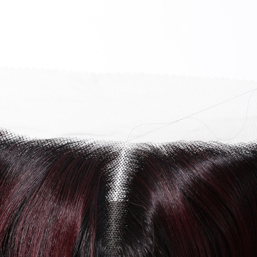 DWY Long Dark Red Lace Front Mixed Burgundy Natural Black Wave Hand Tied Middle Part Natural Synthetic Wig
