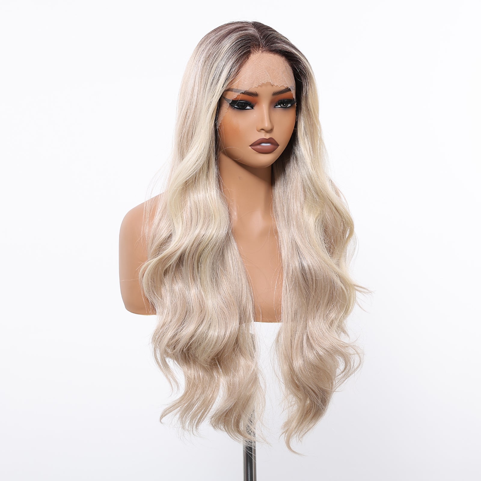 Hadley-DWY Platinum Blonde Synthetic Lace Front Long Layered Wavy Glueless Wig