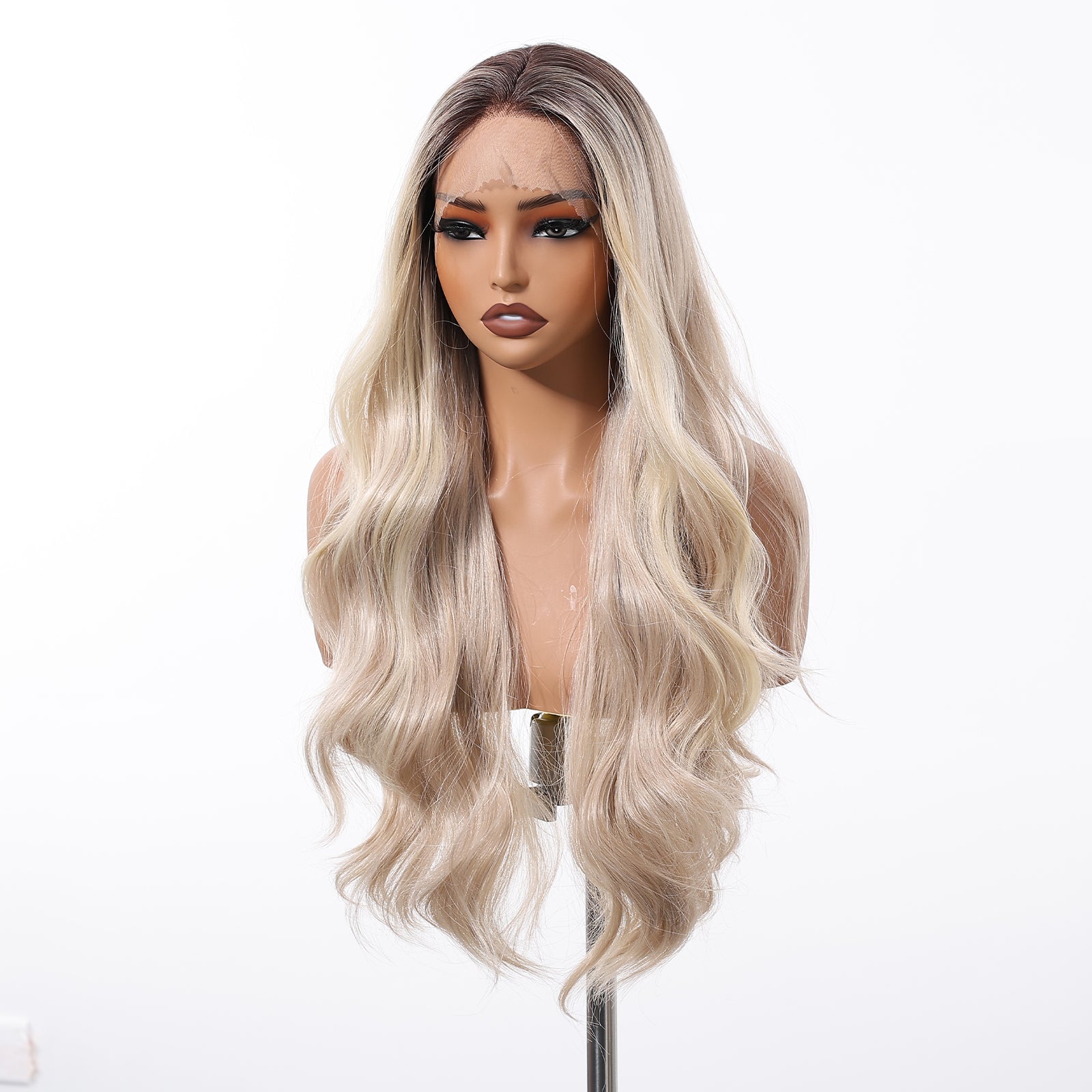 Hadley-DWY Platinum Blonde Synthetic Lace Front Long Layered Wavy Glueless Wig