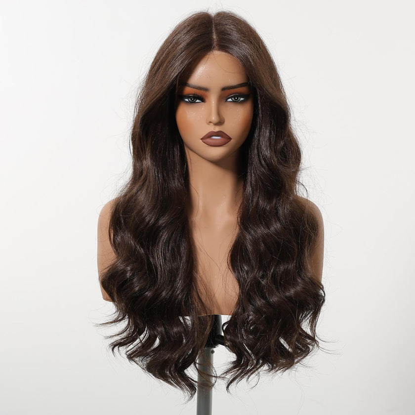 Claire NEW! DWY Pre cut U part Diamond Lace Long length Dark Brown Retro Water Waves Hair Glueless Synthetic Wigs for Women 24 Inches