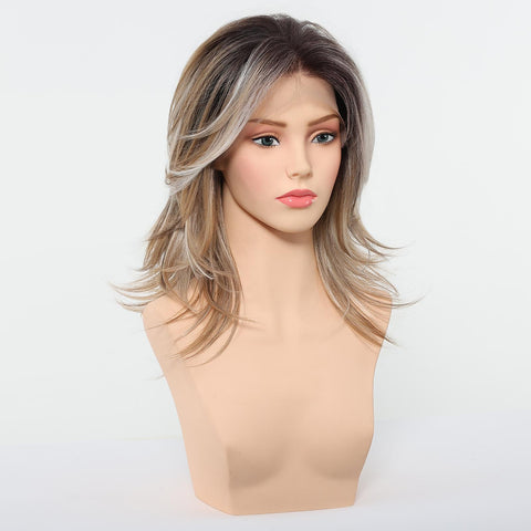 DWY Esther C-DWY 13x4 Filter Lace Front Free Part Mid-Length Layer-cut Brown with Highlights Glueless Synthetic Wig