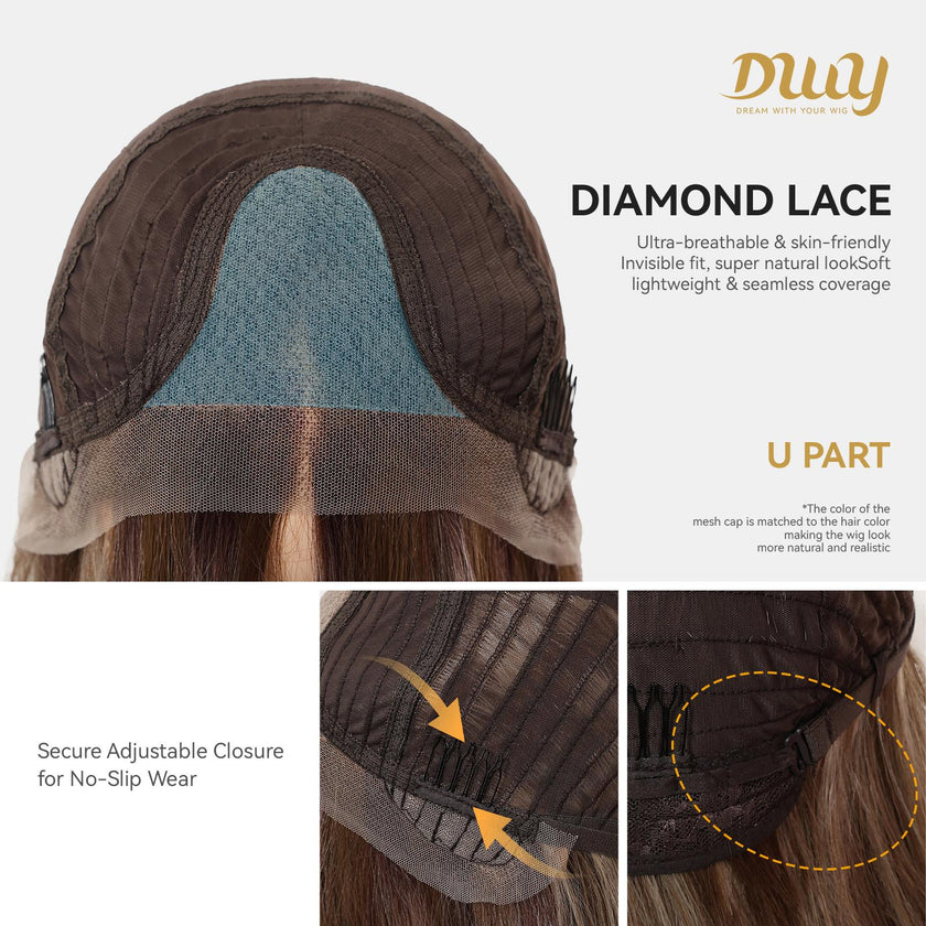 Salma - DWY Pre-Cut U-Part Diamond Lace Espresso Brown Curly Glueless Synthetic Wig 24 Inch