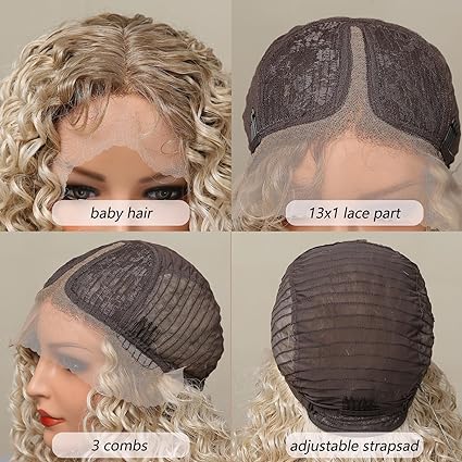 DWY Long Curly Blonde Wig with Lace Front and Heat Resistant Synthetic Hair