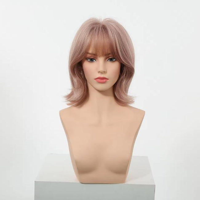 Yara-DWY 12-Inch MiraScalp Short Wavy Pink Blonde Glueless Synthetic Wig