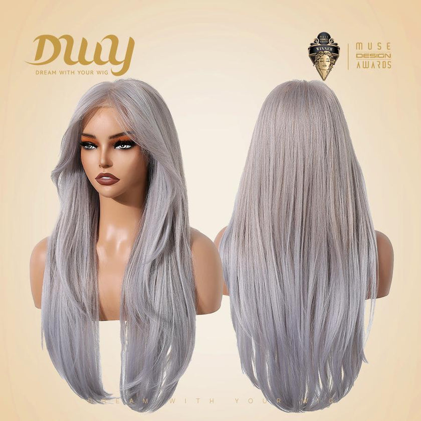 Eirlys-DWY 13×6 Filter Lace Free Part Long-Length Natural Wavy Purple Gray