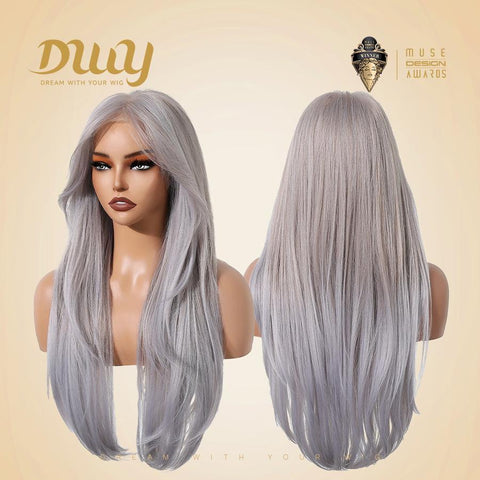 Eirlys-DWY 13×6 Lace Front Free Part Long-Length Natural Wavy Purple Gray