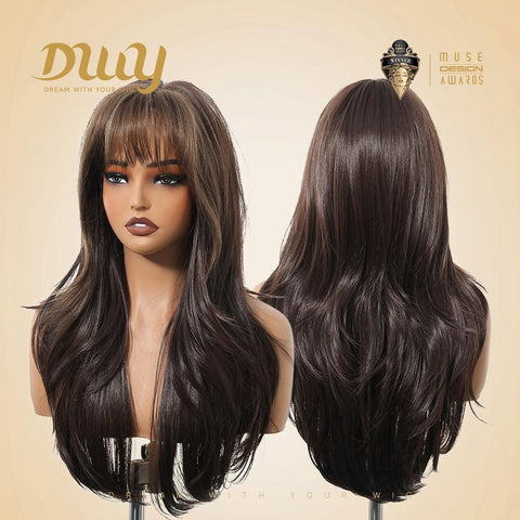 Caroline- 26-Inch Long-Length Body Wave Silver Grey Wig with Glueless Large Area Simulated Scalp