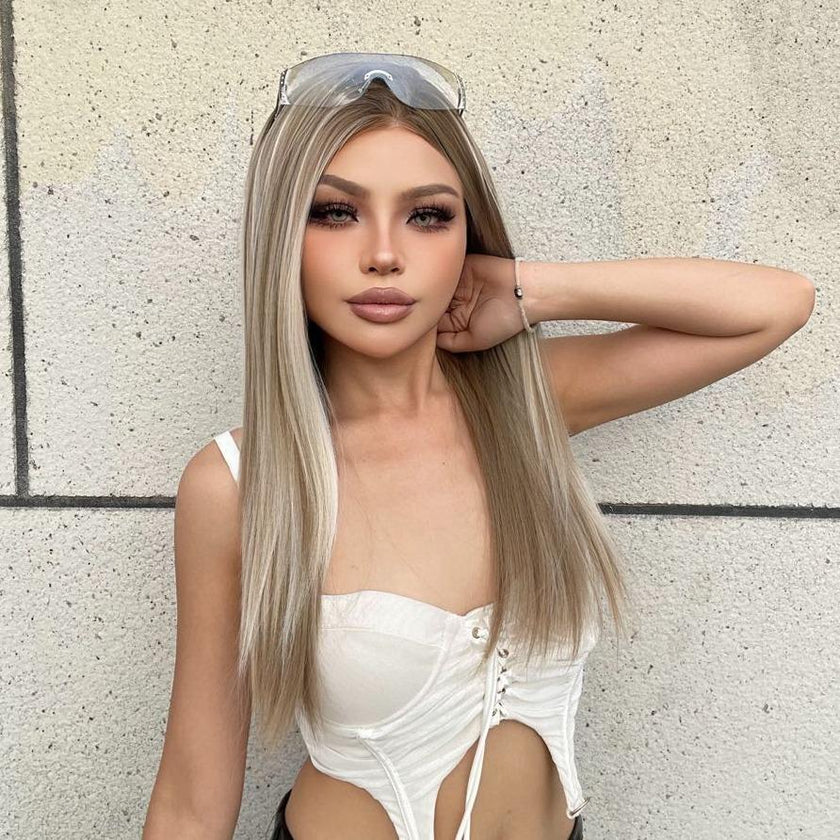 Liberty-DWY 13×6 Lace Front Free Part Long-Length Straight  Highlights Glueless Synthetic Wig