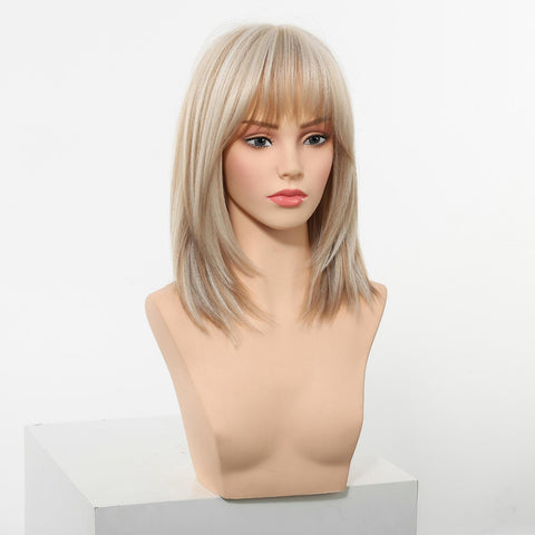 【New in】Magnolia- 14-Inch Short Platinum Blonde Bob Wig with Bangs - Glueless Synthetic Hair for Women