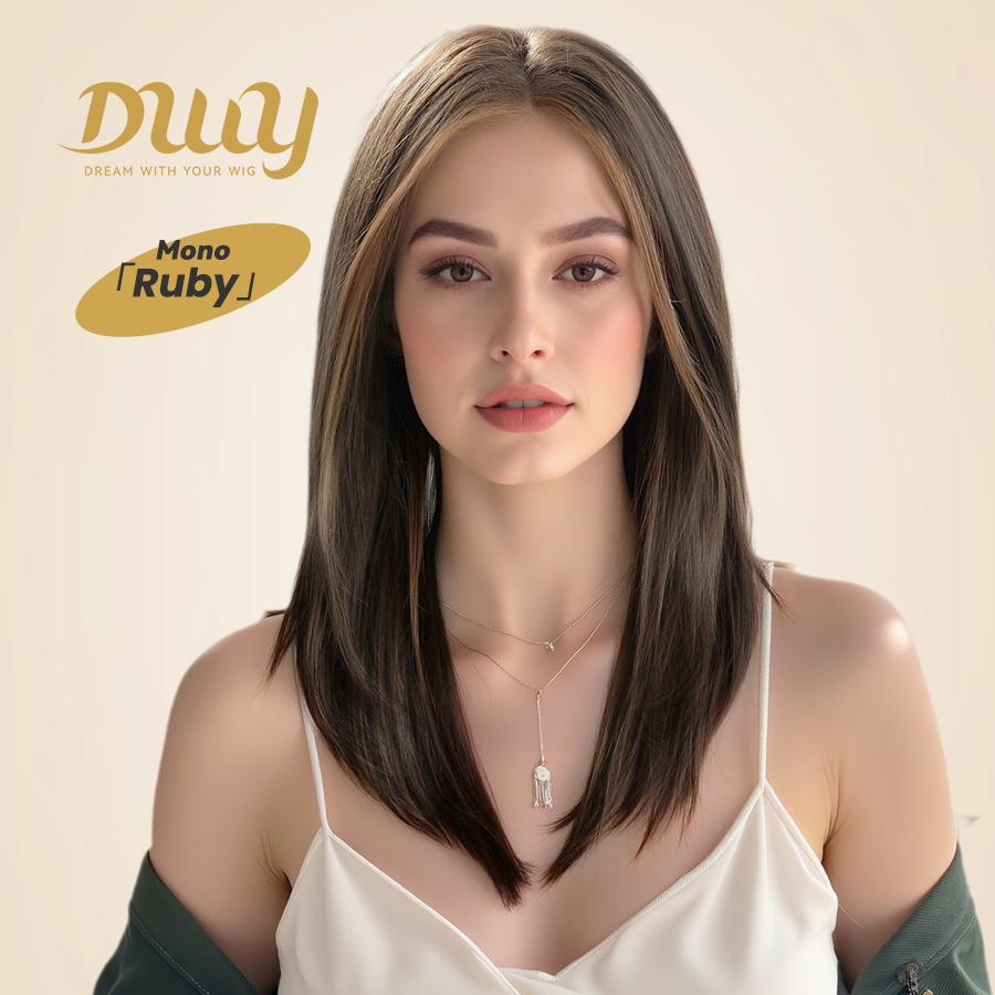 Ruby-DWY Mono Lace Front Free Part Mid-Length Silky Straight 20 Inches Hazelnut Glueless Synthetic Wig
