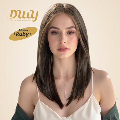 Ruby-DWY Mono Lace Front Free Part Mid-Length Silky Straight 20 Inches Hazelnut Glueless Synthetic Wig