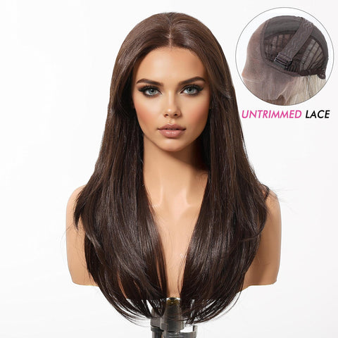 Billie-DWY 13×6 Lace Front Free Part Long Straight Dark Brown Glueless Synthetic Wig