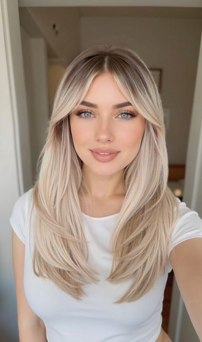 Mackenzie-DWY Blonde Synthetic Lace Front Wig Long Straight Layered Pre Plucked Glueless Wig