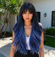 DWY Long Wavy Blue Mist Natural Curls Synthetic Wig