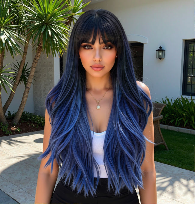 DWY Long Wavy Blue Mist Natural Curls Synthetic Wig