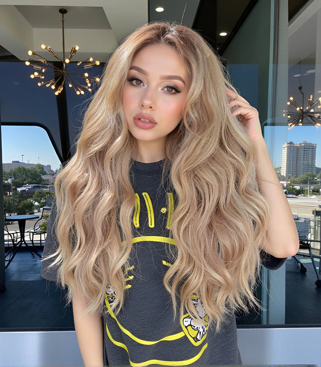 Adalynn-DWY  Synthetic Lace Front Brown HD Lace Body Wave Pre Plucked Glueless Wig