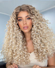 DWY Long Curly Blonde Wig with Lace Front and Heat Resistant Synthetic Hair