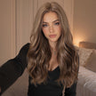 Skylar-DWY Mono Lace Front Free Part Long-Length Curly Brown with Highlights Glueless Synthetic Wig for Women 20 Inches