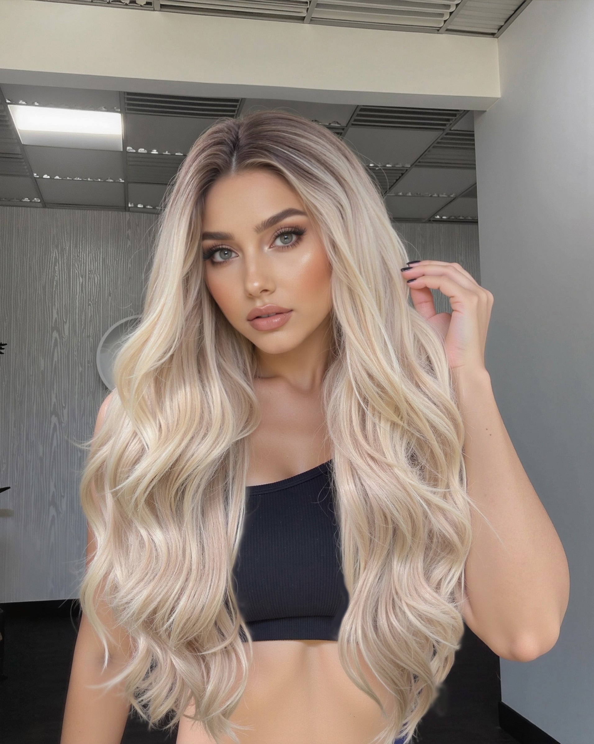 Hadley-DWY Platinum Blonde Synthetic Lace Front Long Layered Wavy Glueless Wig