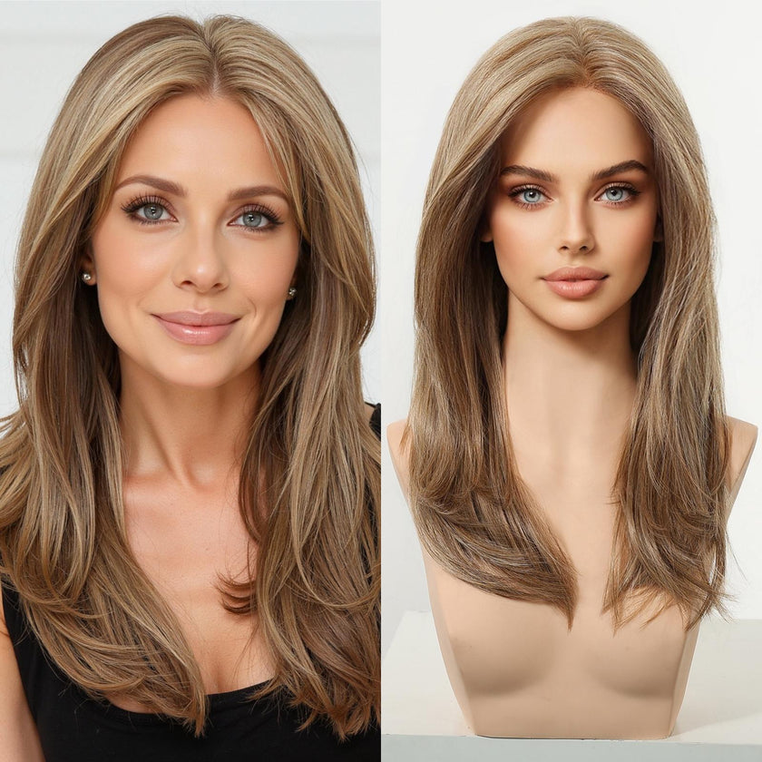 Morita-DWY Mono Lace Front Free Part Long Highlighted Blonde Synthetic Wig