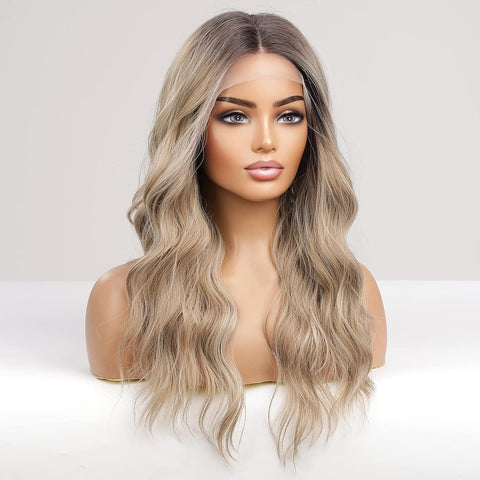 Bambi-DWY T-Part Lace Front Long Ombre Ash Blonde with Highlight Glueless Synthetic Wig