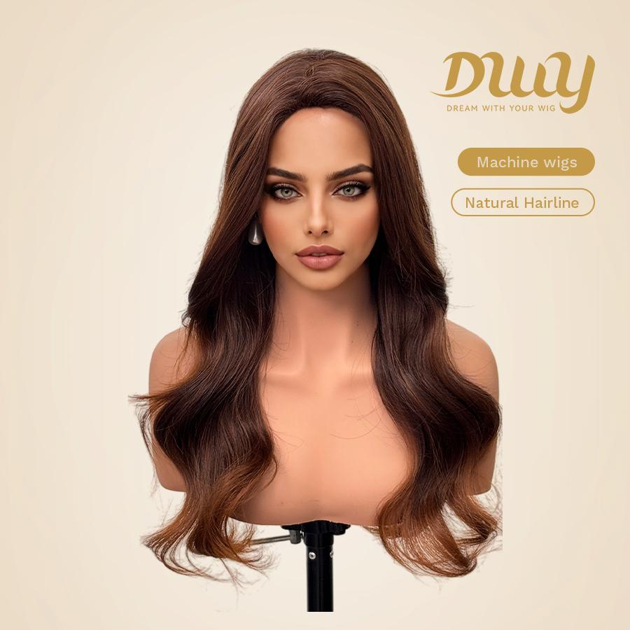 【CLEARANCE SALE】Ninah-DWY Machine Made Long length Wavy Hairstyle Drity Orange Glueless Synthetic Wig for Women 28 Inches Glueless Wigs