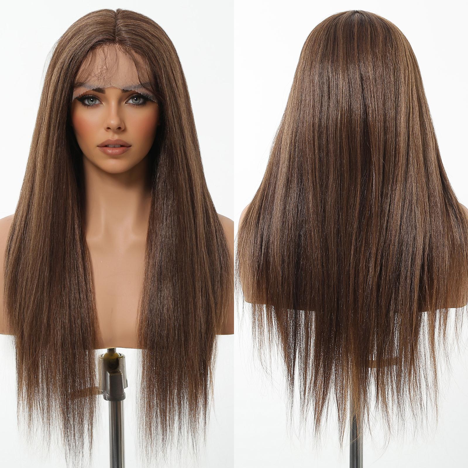 DWY 30-Inch Lace Front Wig - Silk Straight Natural Synthetic Wig with Middle Parting T-Part Design