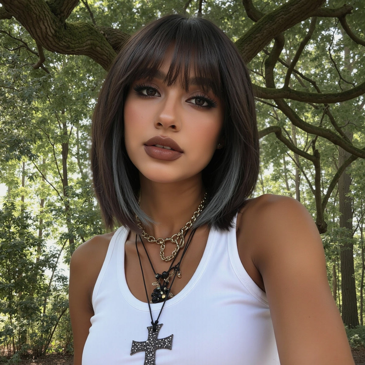 【Early Black Friday】DWY Highlighted Bob Wig with Bangs - Luxurious Synthetic Hair