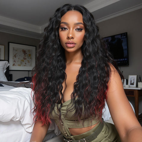 【Early Black Friday】DWY Black and Red Curly Wig for Black Women – Bold and Beautiful