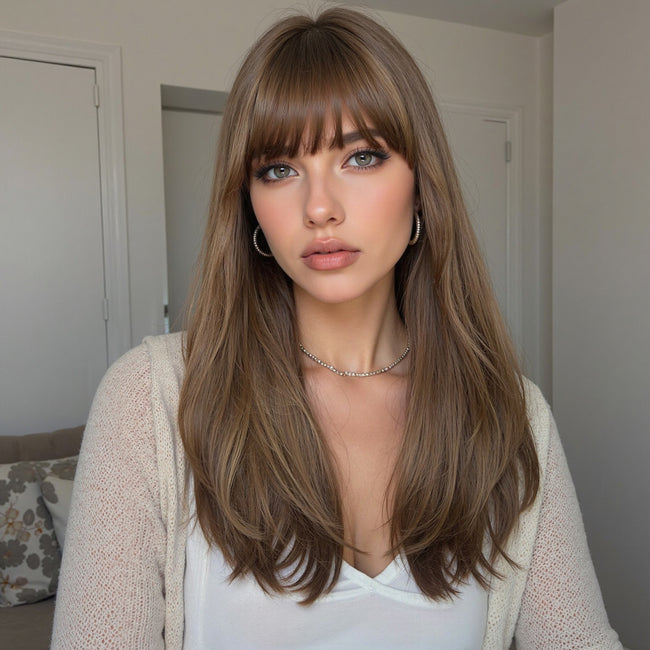 [LIMITED CLEARANCE]  DWY Machine Made Brown Straight Realistic Cute Hair Glueless Synthetic Wig for Women 24 Inches Pixie Cut Wigs Shaggy Wig Deep Wavy Wigs Deep Wave Wigs