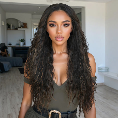 【Early Black Friday】Dwy Dark Brown Highlighted Curly T-Part Lace Wig for Black Women