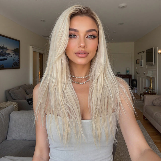 DWY Luxe White Blonde Straight Remy Human Hair Lace Front Wig