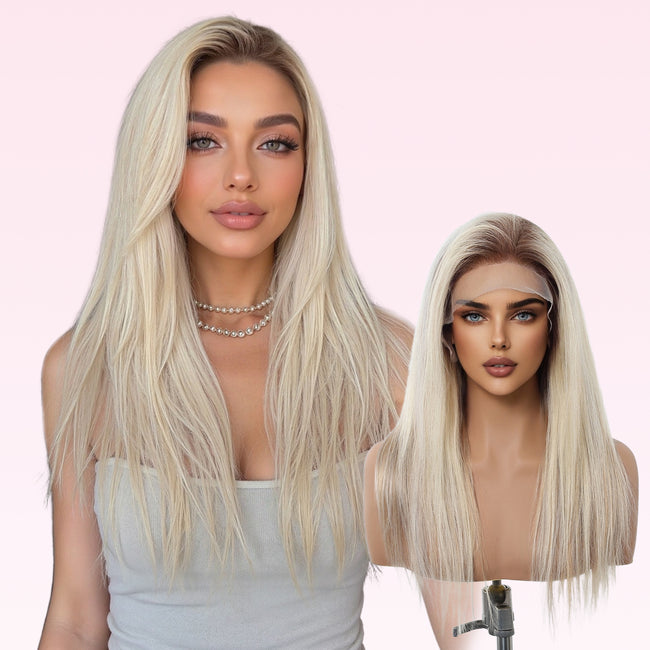 DWY Luxe White Blonde Straight Remy Human Hair Lace Front Wig