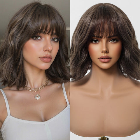 【Early Black Friday】DWY Fluffy Bob with Bangs – Cute Synthetic Wig