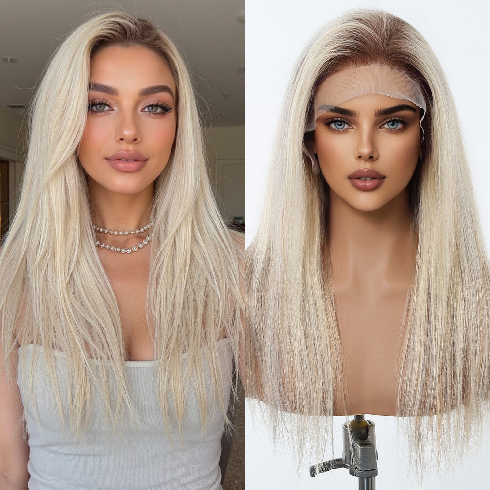 DWY Luxe White Blonde Straight Remy Human Hair Lace Front Wig