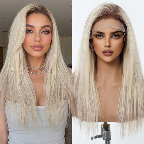 【Early Black Friday】Dwy Luxe White Blonde Straight Remy Human Hair Lace Front Wig