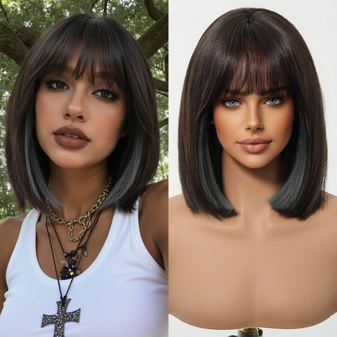 【Early Black Friday】DWY Highlighted Bob Wig with Bangs - Luxurious Synthetic Hair