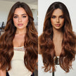 DWY Copper Brown Natural Wavy Synthetic Wig with Middle Parting