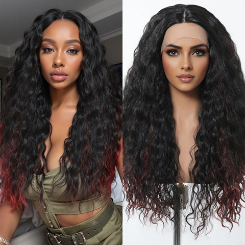 【Early Black Friday】DWY Black and Red Curly Wig for Black Women – Bold and Beautiful