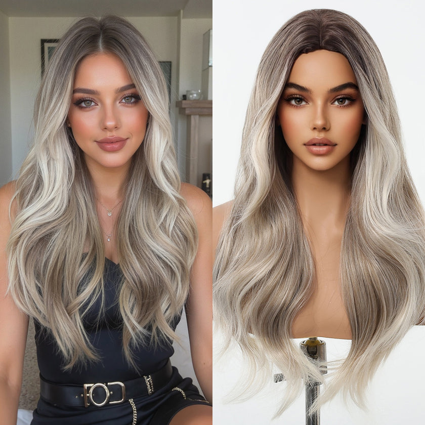 DWY Ash Blonde Middle Part Synthetic Wig - Chic & Versatile Elegance