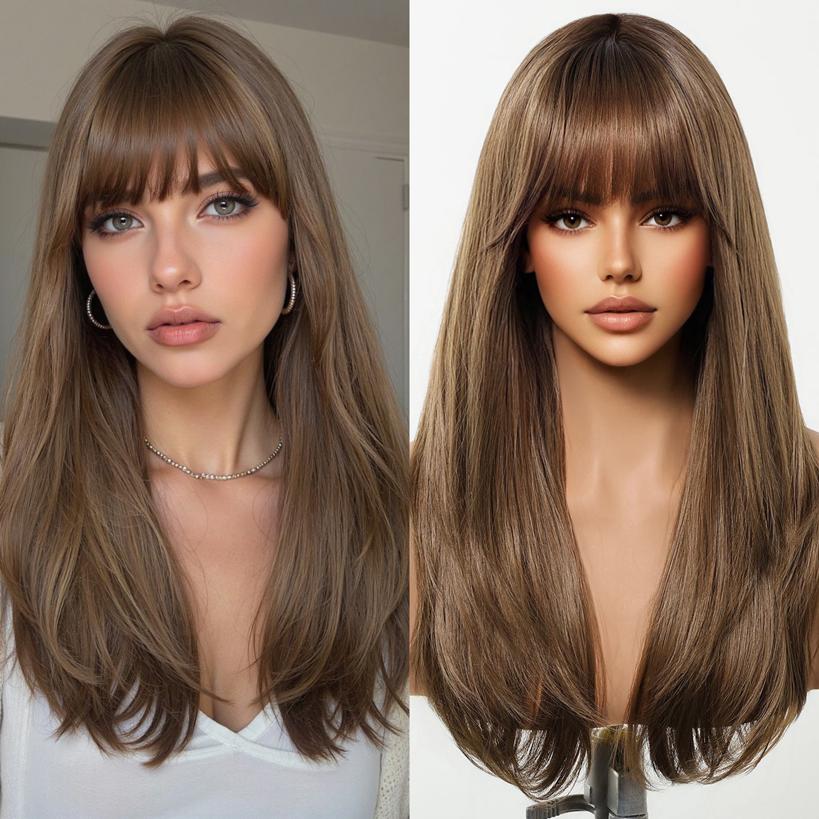 [LIMITED CLEARANCE]  DWY Machine Made Brown Straight Realistic Cute Hair Glueless Synthetic Wig for Women 24 Inches Pixie Cut Wigs Shaggy Wig Deep Wavy Wigs Deep Wave Wigs