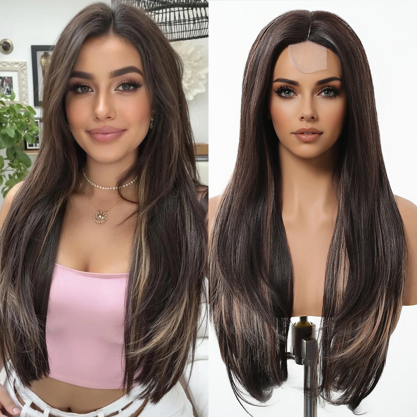 DWY Frontal Lace Layered Mixed Brown Natural Synthetic Wig
