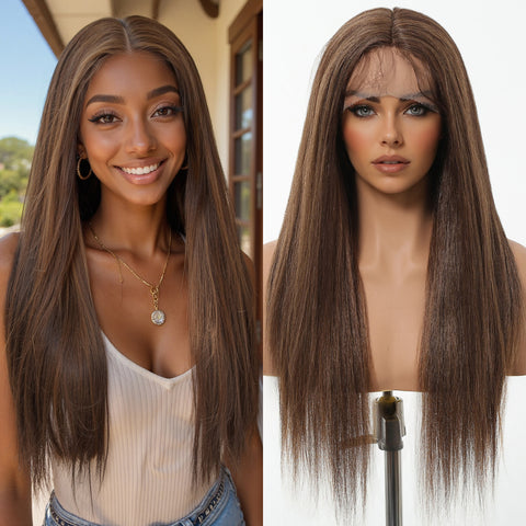 【Early Black Friday】Dwy T-Part Lace Wig - Elegant Mixed Brown Style for Black Women