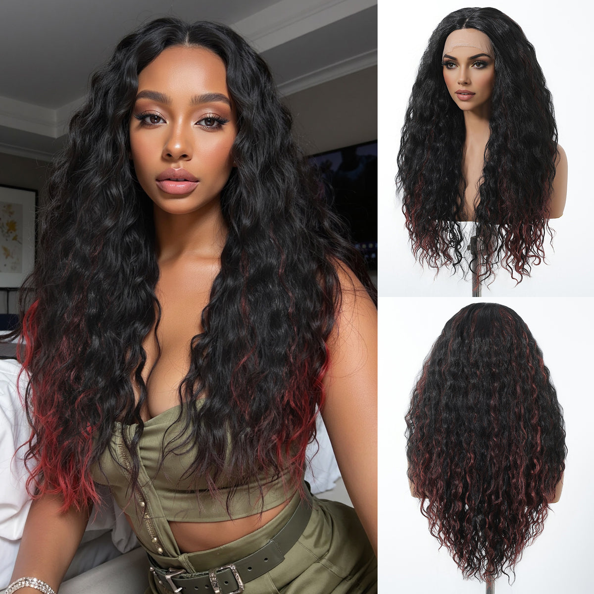 【Early Black Friday】DWY Black and Red Curly Wig for Black Women – Bold and Beautiful
