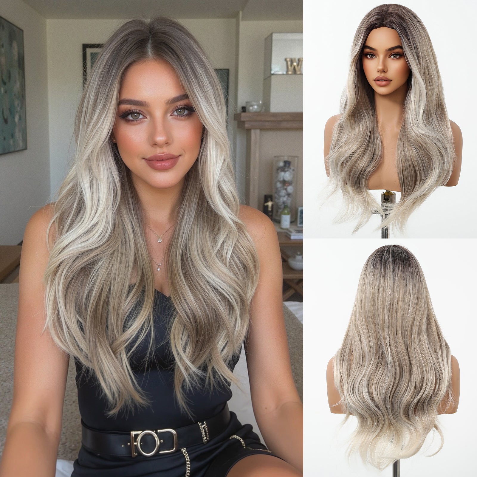 DWY Ash Blonde Middle Part Synthetic Wig - Chic & Versatile Elegance