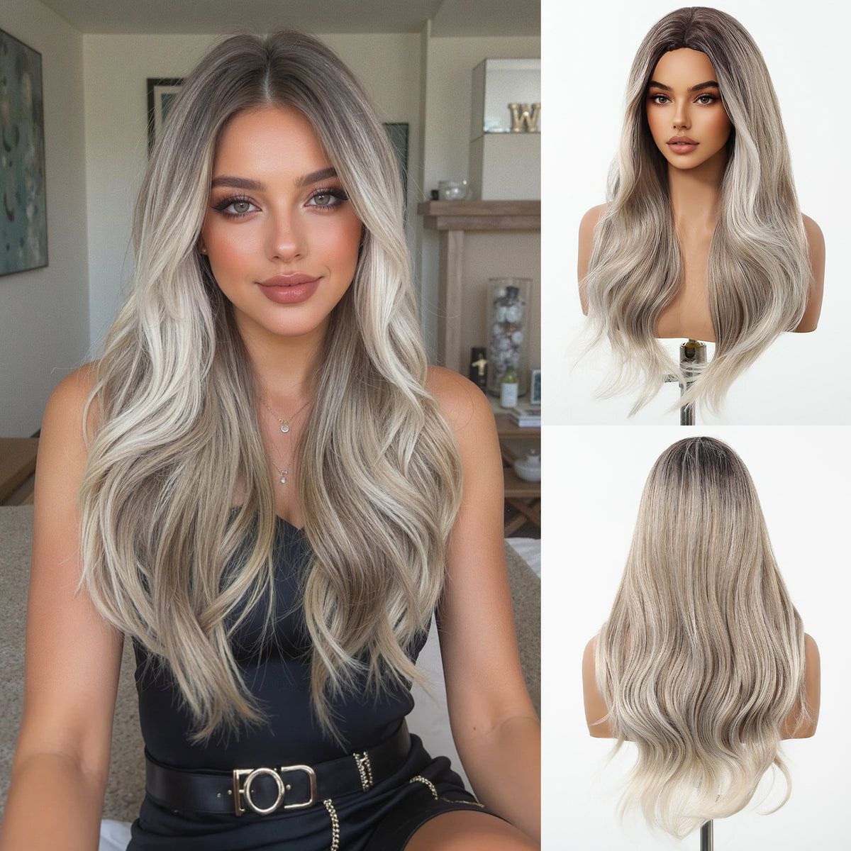 【Early Black Friday】DWY Ash Blonde Middle Part Synthetic Wig - Chic & Versatile Elegance