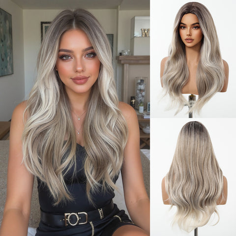 【Early Black Friday】DWY Ash Blonde Middle Part Synthetic Wig - Chic & Versatile Elegance