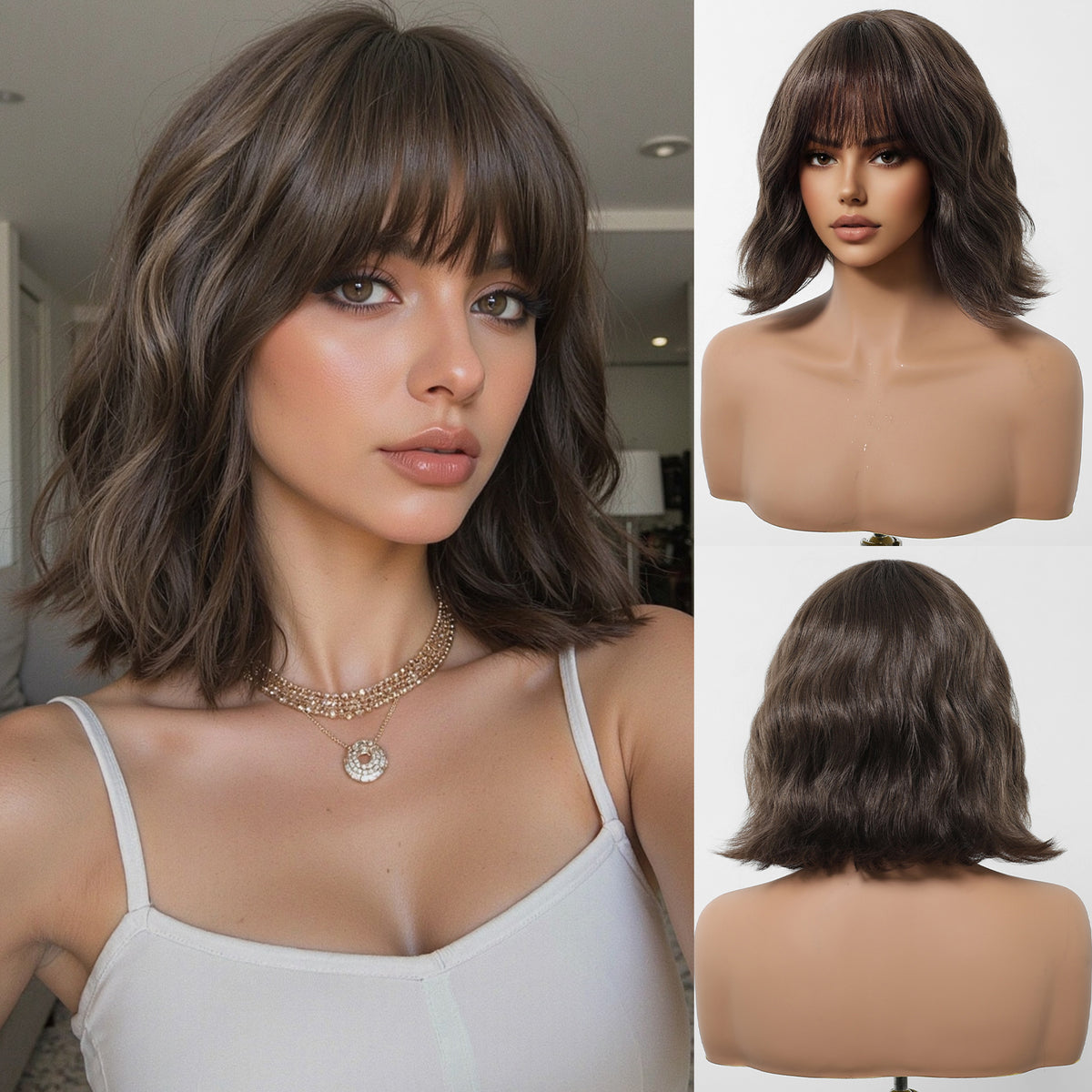 【Early Black Friday】DWY Fluffy Bob with Bangs – Cute Synthetic Wig